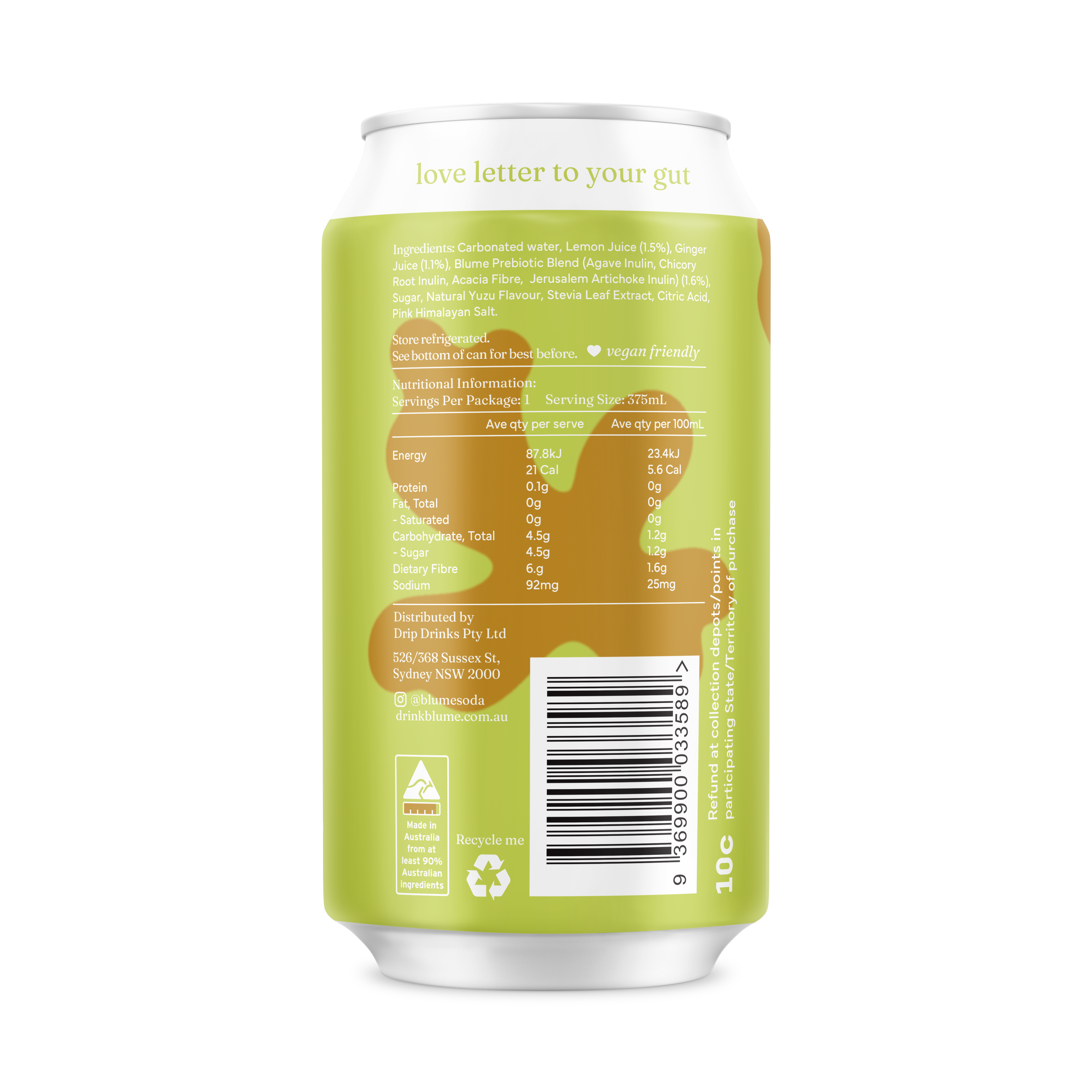 Lemon Yuzu Ginger Prebiotic Soda 12-pack
