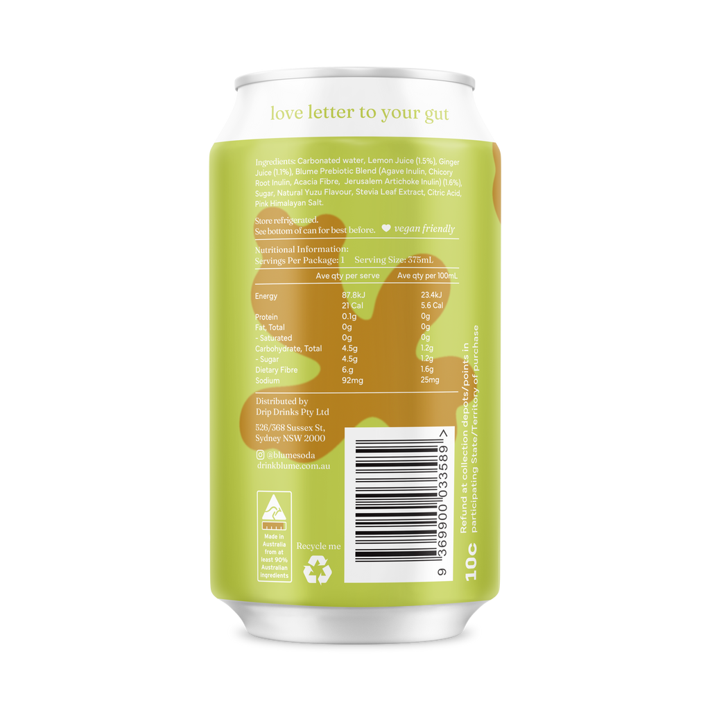 Lemon Yuzu Ginger Prebiotic Soda 12-pack